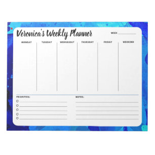 Blue Watercolor Abstrakt wöchentlich zum Auflisten Notizblock