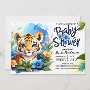 Blue Watercolor Adventure Tiger Cubs Kinderdusche Einladung