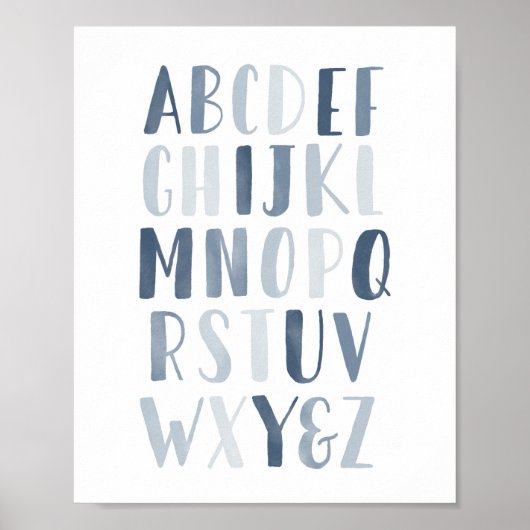Blue Watercolor Alphabet ABC Boy Kinderzimmer Deko (Vorne)