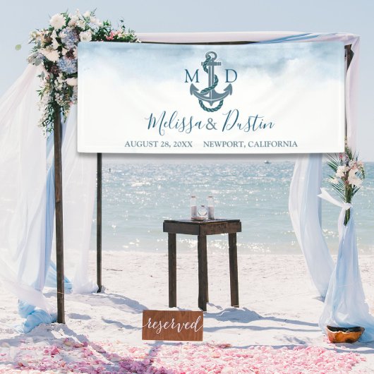 Blue Watercolor Anchor Nautical Wedding Banner