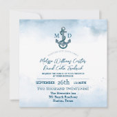 Blue Watercolor Anchor Nautical Wedding Einladung (Vorderseite)