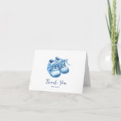 Blue Watercolor Baby Bootie Baby Dusche Dankeskarte (Vorderseite)