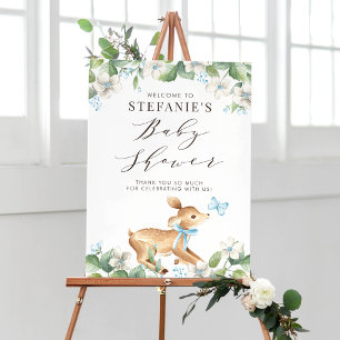 Blue Watercolor Baby Deer Woodland Baby Dusche Poster