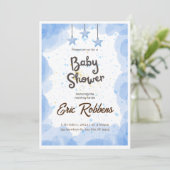 Blue Watercolor Baby Dusche Einladung (Stehend Vorderseite)