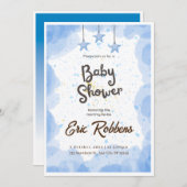 Blue Watercolor Baby Dusche Einladung (Vorne/Hinten)