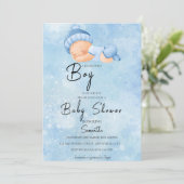 Blue Watercolor Baby Dusche Einladung (Stehend Vorderseite)