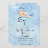 Blue Watercolor Baby Dusche Einladung (Vorne/Hinten)