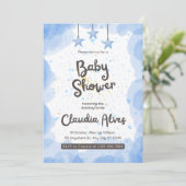 Blue Watercolor Baby Dusche Einladung (Stehend Vorderseite)