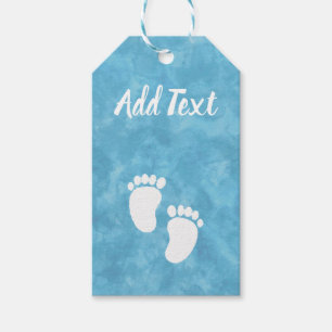 Blue Watercolor Baby Dusche Foot Print Geschenkanhänger