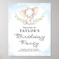 Blue Watercolor Baby Elephant Geburtstag Willkomme
