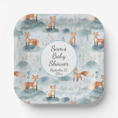 Blue Watercolor Baby Fox Baby Dusche Pappteller (Vorderseite)
