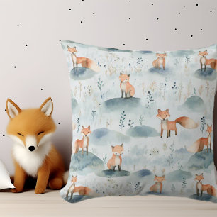 Blue Watercolor Baby Fox Kissen