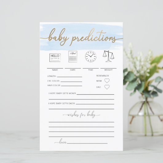 Blue Watercolor Baby Predictions Game (Stehend Vorderseite)