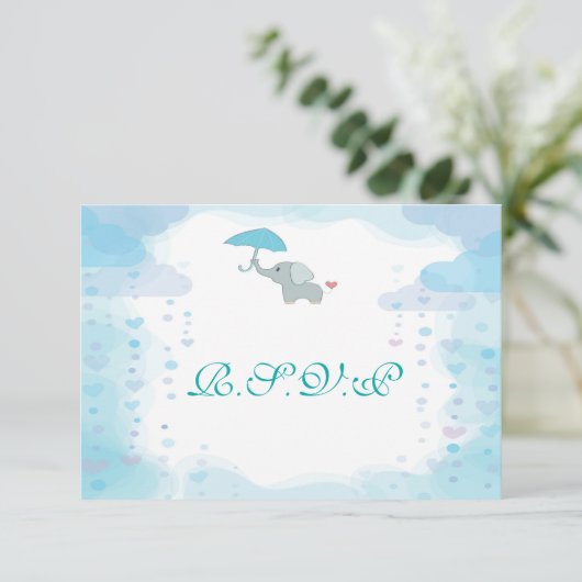 Blue Watercolor Baby Show RSVP Card (Stehend Vorderseite)