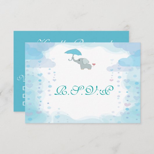 Blue Watercolor Baby Show RSVP Card (Vorne/Hinten)