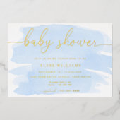 Blue Watercolor Baby Shower Foil Einladung (Vorderseite)