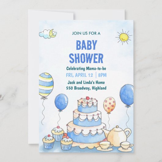Blue Watercolor Baby Shower Invitation Einladung (Vorderseite)