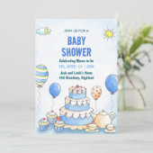 Blue Watercolor Baby Shower Invitation Einladung (Stehend Vorderseite)