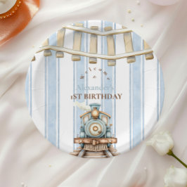 Blue Watercolor Bahn 1. Geburtstag Pappteller