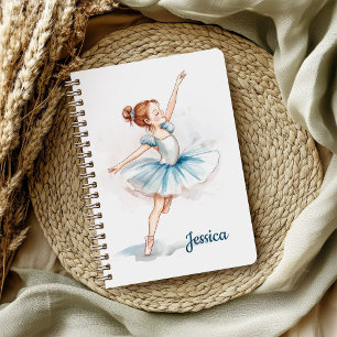 Blue Watercolor Ballerina Dancer Notizblock
