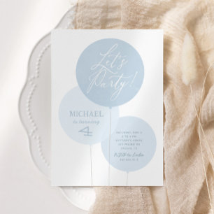 Blue Watercolor Ballon Boy Geburtstagsparty Einlad Einladung