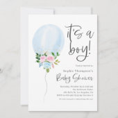 Blue Watercolor Ballon Es ist eine Baby-Dusche Einladung (Vorderseite)