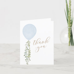 Blue Watercolor Balloon Eucalyptus Boy Baby Showro Dankeskarte