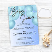 Blue Watercolor Balloons Baby Dusche Einladung