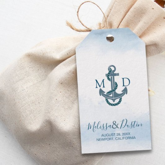 Blue Watercolor Beach Anchor Nautical Wedding Geschenkanhänger