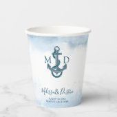 Blue Watercolor Beach Anchor Nautical Wedding Pappbecher (Vorderseite)