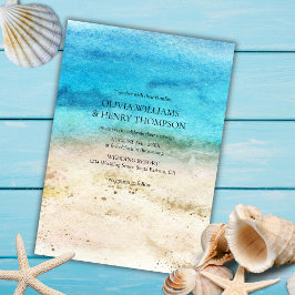 Blue Watercolor Beach Hochzeit Einladung