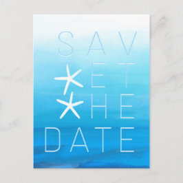 Blue Watercolor Beach Hochzeit Save the Date Ankündigungspostkarte