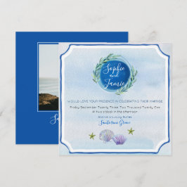 Blue WaterColor Beach Hochzeitseinladung Einladung