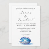 Blue Watercolor Beach Oyster Wedding Einladung (Vorne/Hinten)