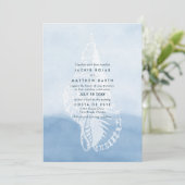 Blue Watercolor Beach Seashell Wedding Einladung (Stehend Vorderseite)