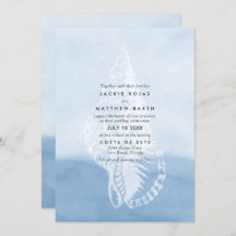 Blue Watercolor Beach Seashell Wedding