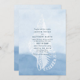 Blue Watercolor Beach Seashell Wedding Einladung