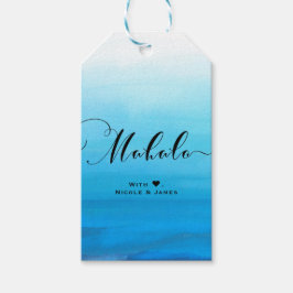 Blue Watercolor Beach Tropical Chic MAHALO ALOHA Geschenkanhänger