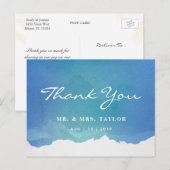 Blue Watercolor Beach Wedding Danke Postcard Postkarte (Vorne/Hinten)