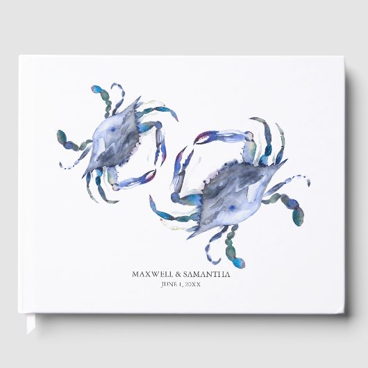 Blue Watercolor Beach Wedding Gästebuch (Vorderseite)