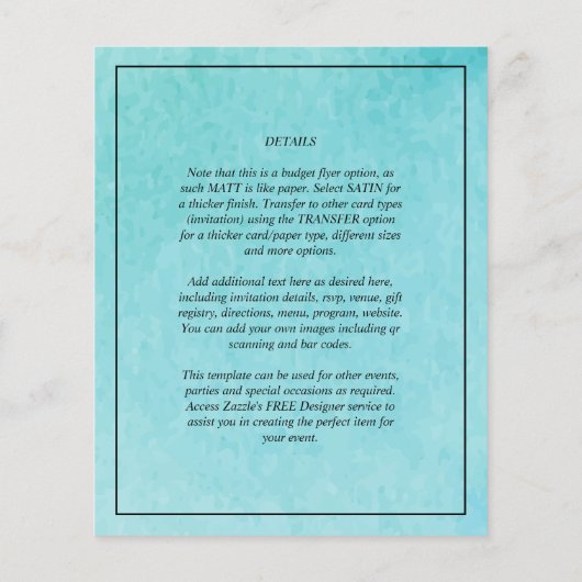 BLUE Watercolor Beach Wedding mit BLIZZARD Flyer (Hinten)