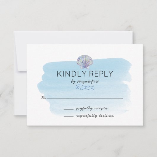 Blue Watercolor Beach Wedding RSVP Card Karte (Vorderseite)