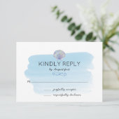 Blue Watercolor Beach Wedding RSVP Card Karte (Stehend Vorderseite)