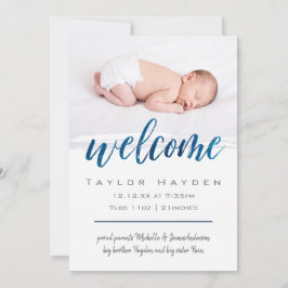Blue Watercolor Begrüßung Foto Geburtsankündigung Ankündigung