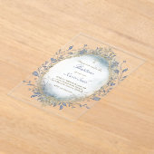 blue watercolor beige frame Baptism baby boy Acryleinladungen (Ablage )