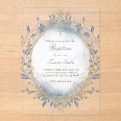 blue watercolor beige frame Baptism baby boy Acryleinladungen (Vorderseite)