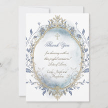 blue watercolor beige frame thank you card