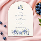 Blue Watercolor Berry First Birthday Party Einladung