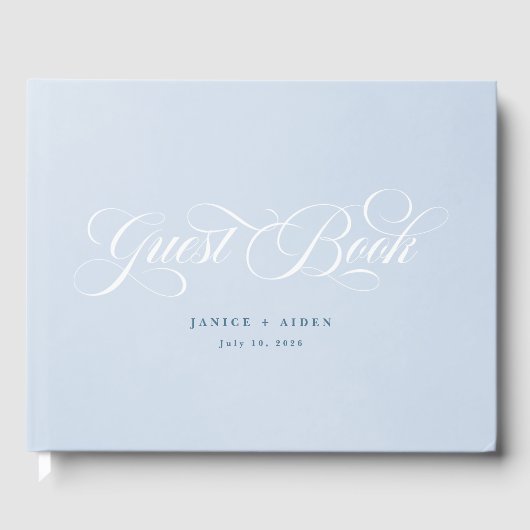 Blue Watercolor Bezaubernde Cloudscape Hochzeit Gästebuch (Vorderseite)