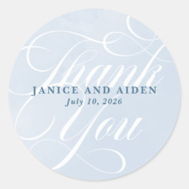 Blue Watercolor Bezaubernde Cloudscape Hochzeit Runder Aufkleber